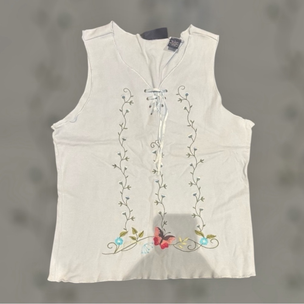 Embroidered Butterfly Lace-Up Tank – Allison Brittney – Size Large